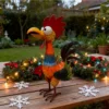Colorful Hand Painted Metal Rooster Garden Statue, Farmhouse Rustic Iron Chicken Yard Art Decor for Outdoor Lawn Patio Backyard