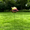 a1 Hand Painted Metal Man-Eating Flower Garden Stake, Funny Carnivorous Plant Yard Art Ornament for Outdoor Lawn Halloween Garden Decor