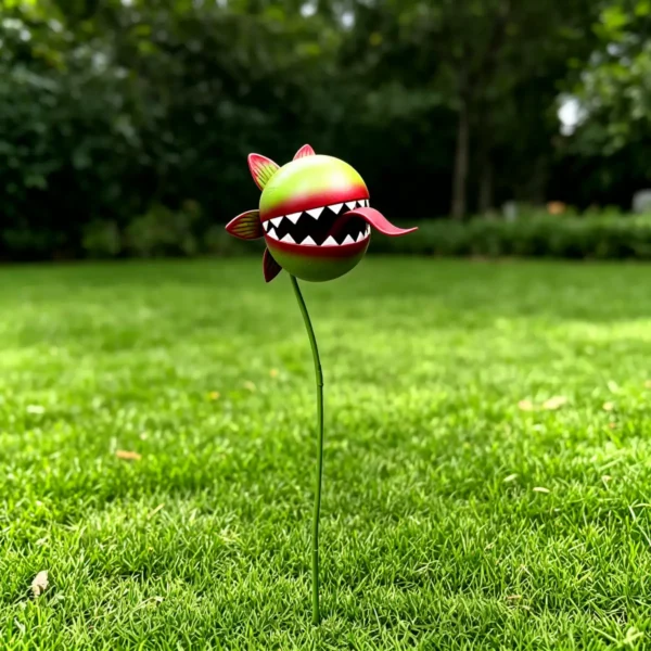 a1 Hand Painted Metal Man-Eating Flower Garden Stake, Funny Carnivorous Plant Yard Art Ornament for Outdoor Lawn Halloween Garden Decor