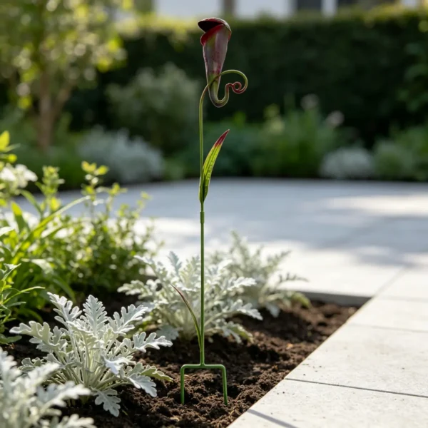 Halloween Pitcher Plant Garden Stake, Hand-Painted Metal Carnivorous Flower Yard Art for Outdoor Lawn and Pathway Decor
