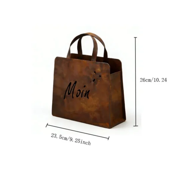 Outdoor Rust Finish Metal Handbag Flower Planter, Decorative Tote Planter Pot for Backyard Patio Farmhouse Garden Home Decor