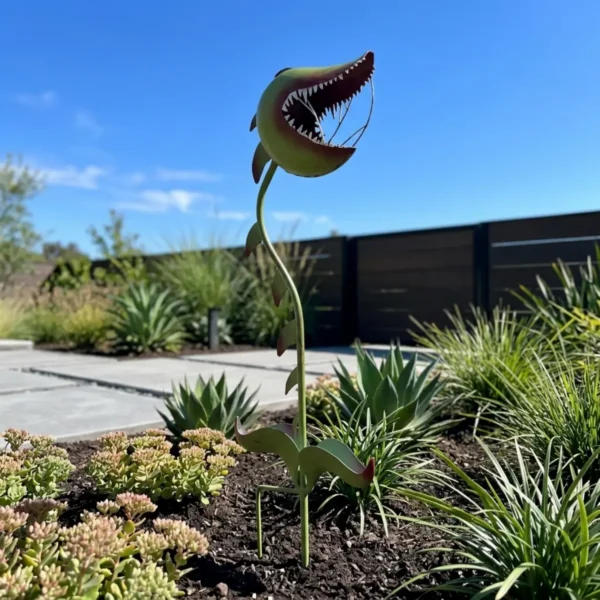 Giant Halloween Man-Eating Flower Garden Stake, Funny Metal Carnivorous Plant Yard Ornament for Backyard and Flower Bed Decor