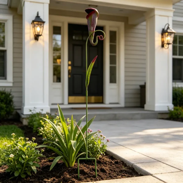 Halloween Pitcher Plant Garden Stake, Hand-Painted Metal Carnivorous Flower Yard Art for Outdoor Lawn and Pathway Decor