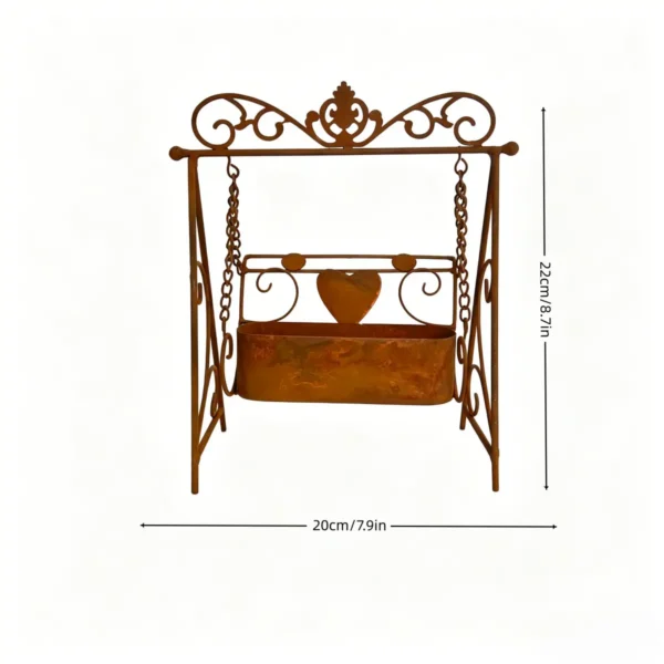 Distressed Rust Swing Frame Plant Holder, Decorative Heart Ornament Metal Planter for Outdoor Lawn Farmhouse Yard Art Decoration