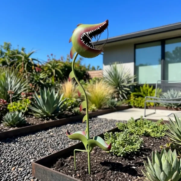 Giant Halloween Man-Eating Flower Garden Stake, Funny Metal Carnivorous Plant Yard Ornament for Backyard and Flower Bed Decor