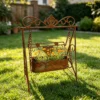 Distressed Rust Swing Frame Plant Holder, Decorative Heart Ornament Metal Planter for Outdoor Lawn Farmhouse Yard Art Decoration