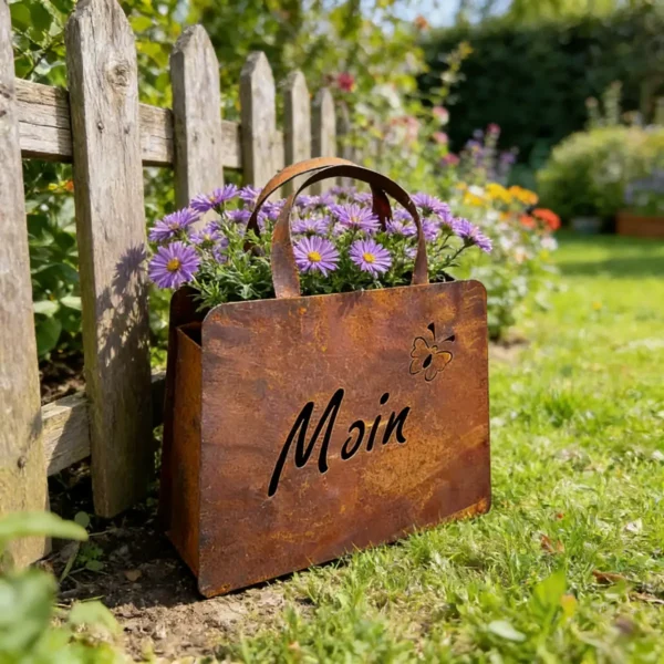 Outdoor Rust Finish Metal Handbag Flower Planter, Decorative Tote Planter Pot for Backyard Patio Farmhouse Garden Home Decor