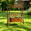 Distressed Rust Swing Frame Plant Holder, Decorative Heart Ornament Metal Planter for Outdoor Lawn Farmhouse Yard Art Decoration