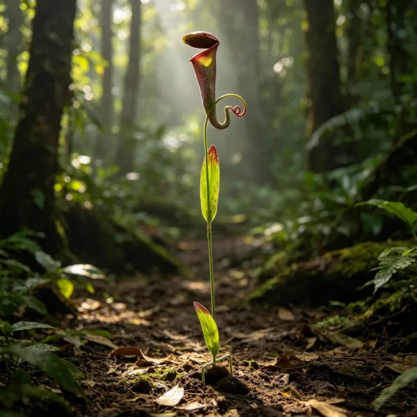 Halloween Pitcher Plant Garden Stake, Hand-Painted Metal Carnivorous Flower Yard Art for Outdoor Lawn and Pathway Decor