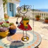 Outdoor Standing Metal Girl Gardening Statue Planter, Hand Painted Iron Flower Pot Holder for Farmhouse Lawn Patio Yard Decoration
