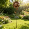 [2.5D] Distressed Iron Sunflower Flower Stake, Courtyard Lawn Decorative Ornament, Outdoor Garden Decor Ground Insert