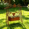 Distressed Rust Swing Frame Plant Holder, Decorative Heart Ornament Metal Planter for Outdoor Lawn Farmhouse Yard Art Decoration