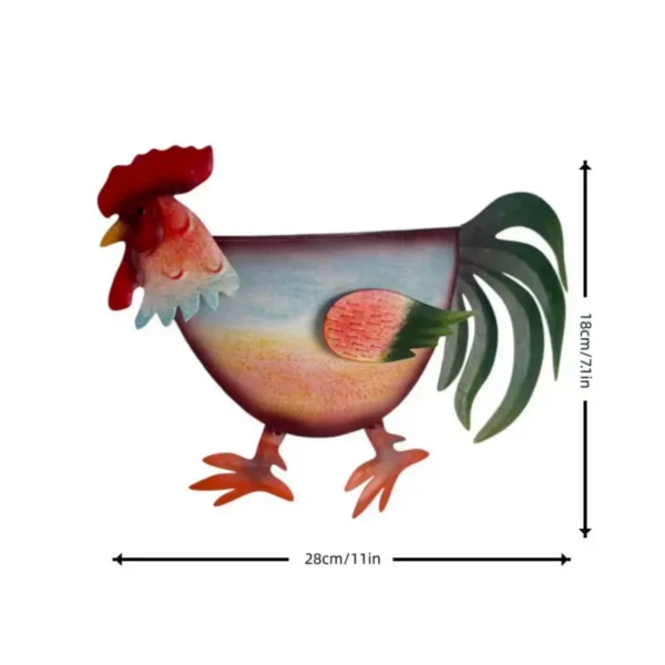 Colorful Hand Painted Rooster Shaped Metal Wall Planter, Farmhouse Fence Hanging Chicken Flower Pot for Outdoor Garden Yard Decor