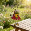 Outdoor Standing Metal Girl Gardening Statue Planter, Hand Painted Iron Flower Pot Holder for Farmhouse Lawn Patio Yard Decoration