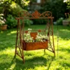 Distressed Rust Swing Frame Plant Holder, Decorative Heart Ornament Metal Planter for Outdoor Lawn Farmhouse Yard Art Decoration