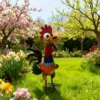 Colorful Hand Painted Metal Rooster Garden Statue, Farmhouse Rustic Iron Chicken Yard Art Decor for Outdoor Lawn Patio Backyard