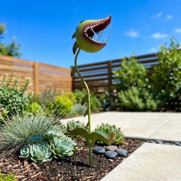 Giant Halloween Man-Eating Flower Garden Stake, Funny Metal Carnivorous Plant Yard Ornament for Backyard and Flower Bed Decor