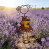 Outdoor Standing Metal Girl Gardening Statue Planter, Hand Painted Iron Flower Pot Holder for Farmhouse Lawn Patio Yard Decoration