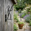 Funny Little Man Fishing Design Wall Mount Plant Hook, Black Metal Hanging Flower Pot Bracket for Patio Yard Home Wall Decoration