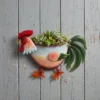 Colorful Hand Painted Rooster Shaped Metal Wall Planter, Farmhouse Fence Hanging Chicken Flower Pot for Outdoor Garden Yard Decor