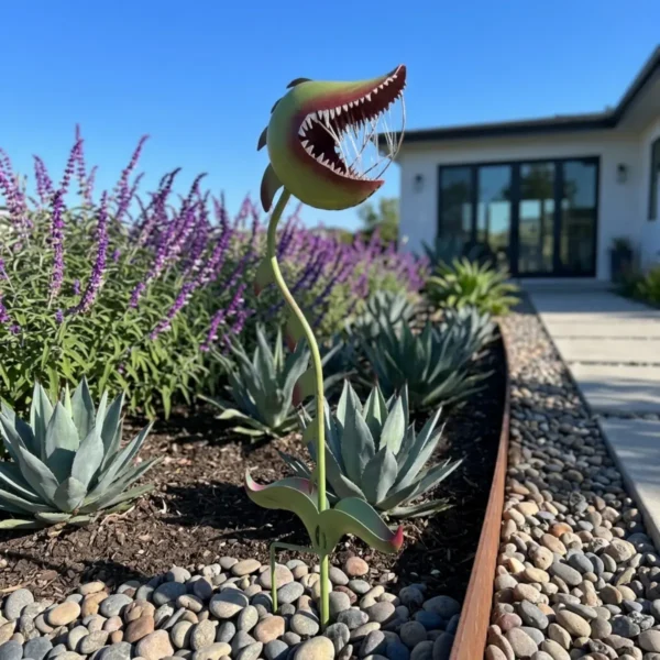Giant Halloween Man-Eating Flower Garden Stake, Funny Metal Carnivorous Plant Yard Ornament for Backyard and Flower Bed Decor