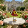 Outdoor Standing Metal Girl Gardening Statue Planter, Hand Painted Iron Flower Pot Holder for Farmhouse Lawn Patio Yard Decoration