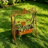 Distressed Rust Swing Frame Plant Holder, Decorative Heart Ornament Metal Planter for Outdoor Lawn Farmhouse Yard Art Decoration