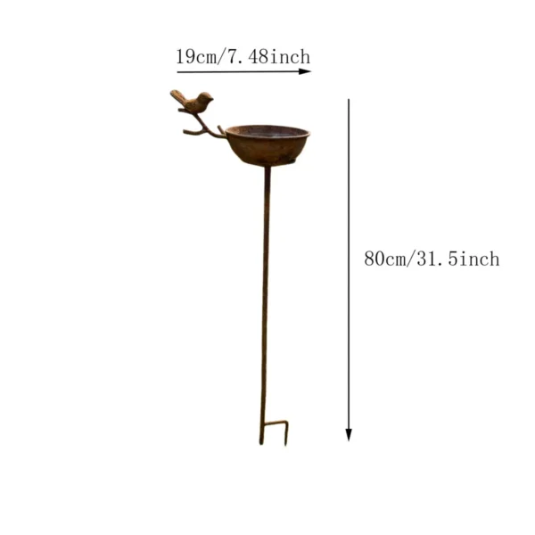 Rust Bird Water Bowl Stake