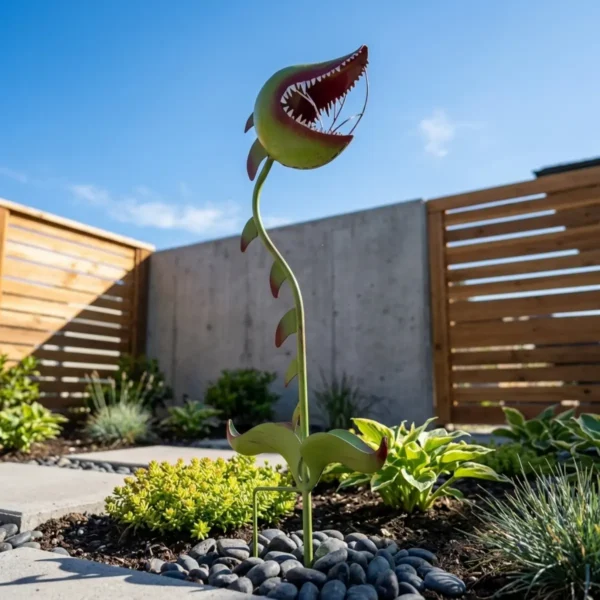 Giant Halloween Man-Eating Flower Garden Stake, Funny Metal Carnivorous Plant Yard Ornament for Backyard and Flower Bed Decor
