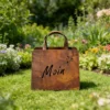 Outdoor Rust Finish Metal Handbag Flower Planter, Decorative Tote Planter Pot for Backyard Patio Farmhouse Garden Home Decor