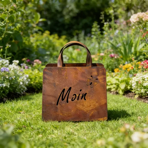 Outdoor Rust Finish Metal Handbag Flower Planter, Decorative Tote Planter Pot for Backyard Patio Farmhouse Garden Home Decor