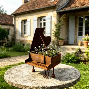 Creative Piano Shaped Distressed Metal Planter Box, Rustic Musical Themed Flower Pot for Garden Patio Balcony Home Decor Gift