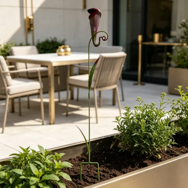 Halloween Pitcher Plant Garden Stake, Hand-Painted Metal Carnivorous Flower Yard Art for Outdoor Lawn and Pathway Decor