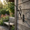 Funny Little Man Fishing Design Wall Mount Plant Hook, Black Metal Hanging Flower Pot Bracket for Patio Yard Home Wall Decoration