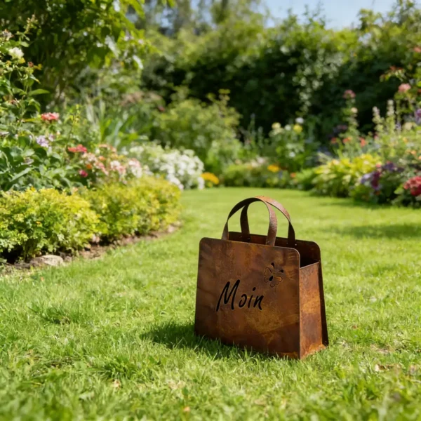 Outdoor Rust Finish Metal Handbag Flower Planter, Decorative Tote Planter Pot for Backyard Patio Farmhouse Garden Home Decor