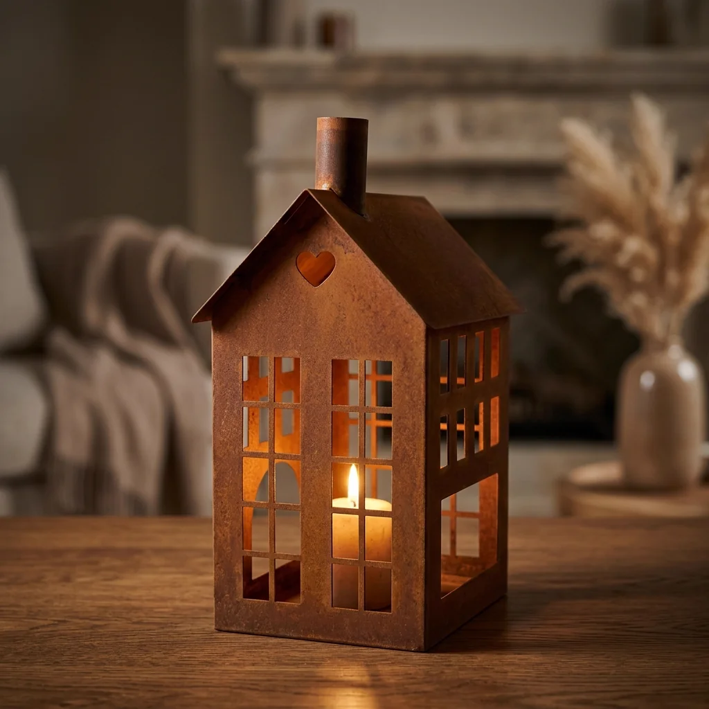 Rustic House Candle Holder Lantern for Tabletop Decor - Image 7