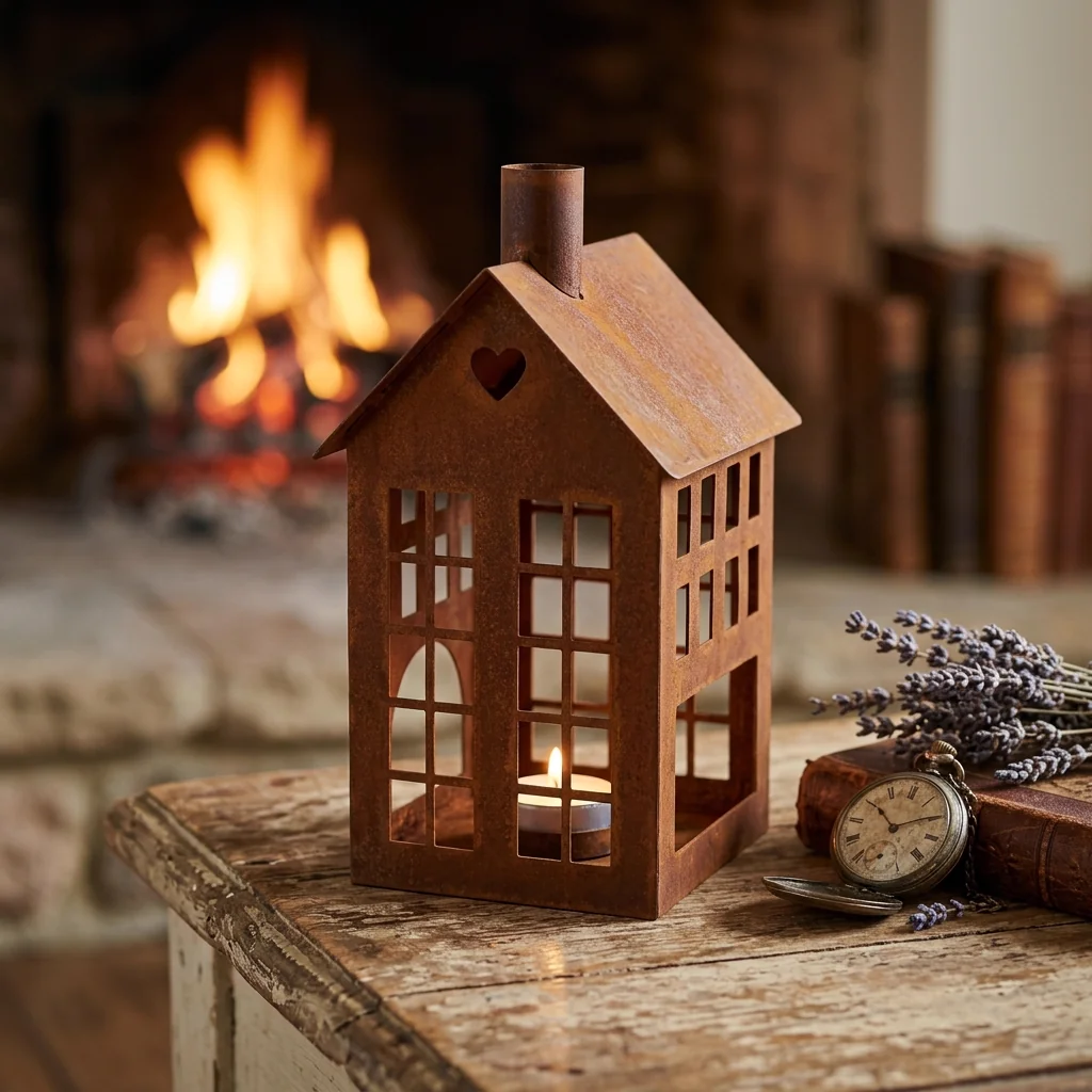 Rustic House Candle Holder Lantern for Tabletop Decor - Image 6