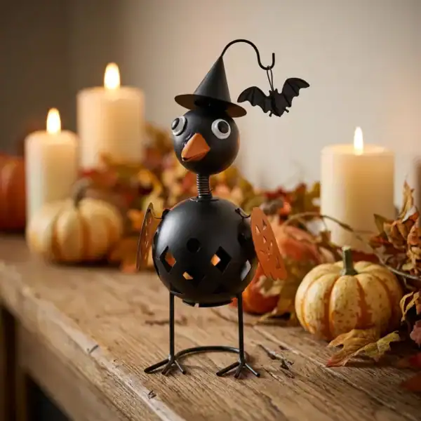 Witchy Crow Halloween Tabletop Decor with Pumpkin