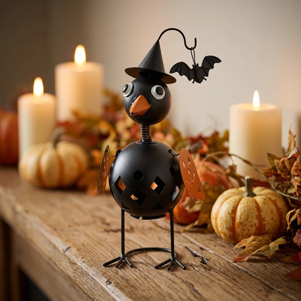 Witchy Crow Halloween Tabletop Decor with Pumpkin - Image 8