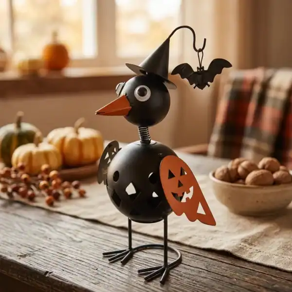 Witchy Crow Halloween Tabletop Decor with Pumpkin