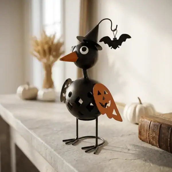 Witchy Crow Halloween Tabletop Decor with Pumpkin