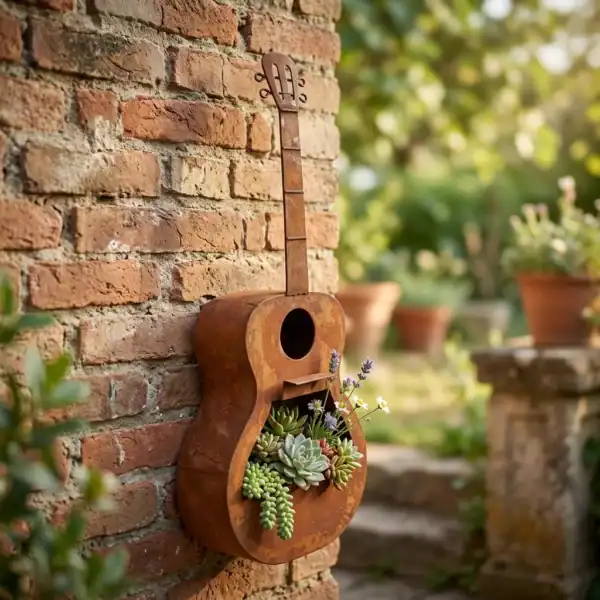 Guitar-Shaped Birdhouse Planter for Outdoor Gardens