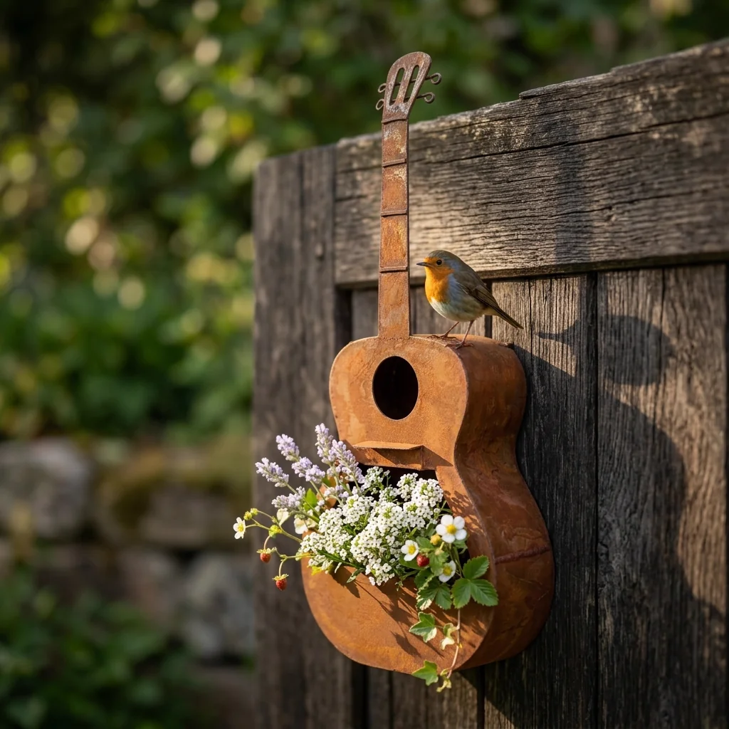 Guitar-Shaped Birdhouse Planter for Outdoor Gardens - Image 2