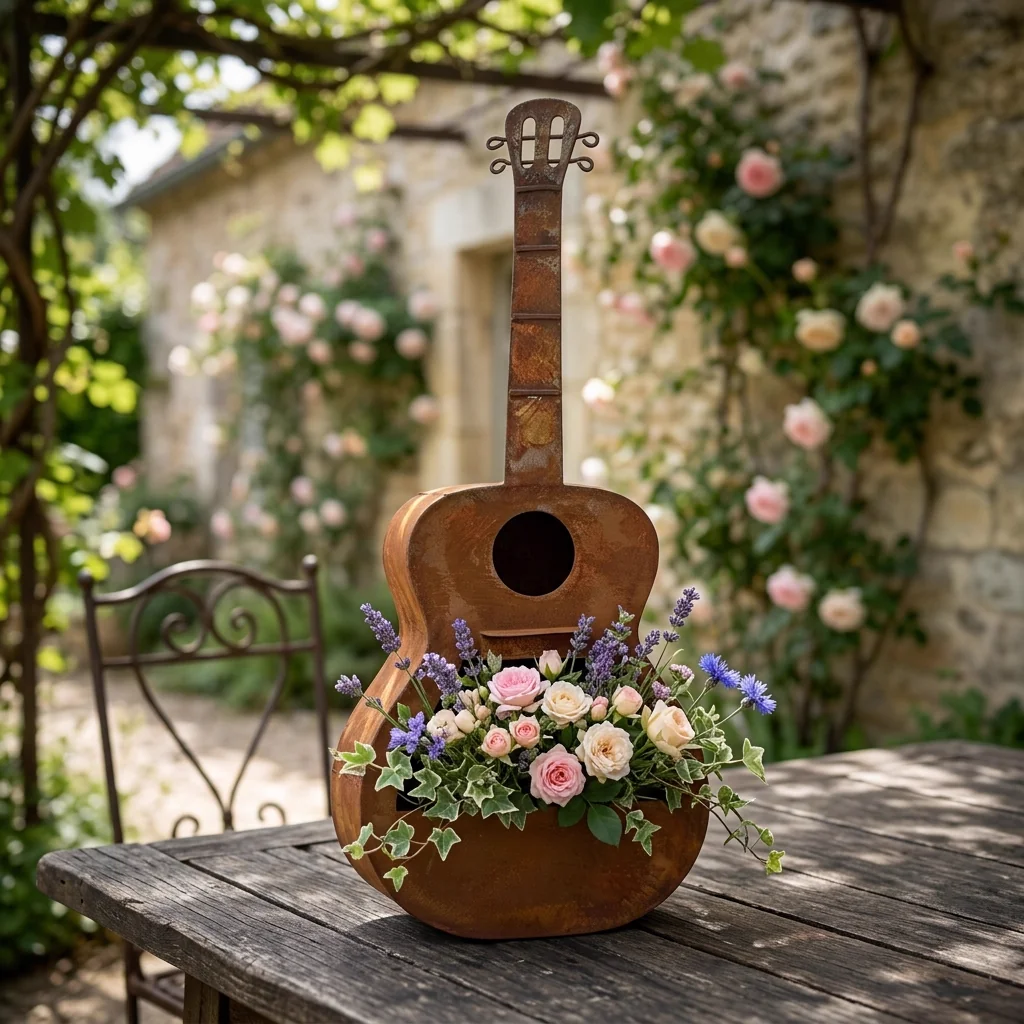 Guitar-Shaped Birdhouse Planter for Outdoor Gardens - Image 8