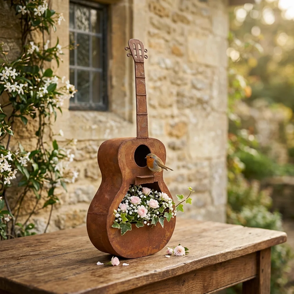 Guitar-Shaped Birdhouse Planter for Outdoor Gardens - Image 10