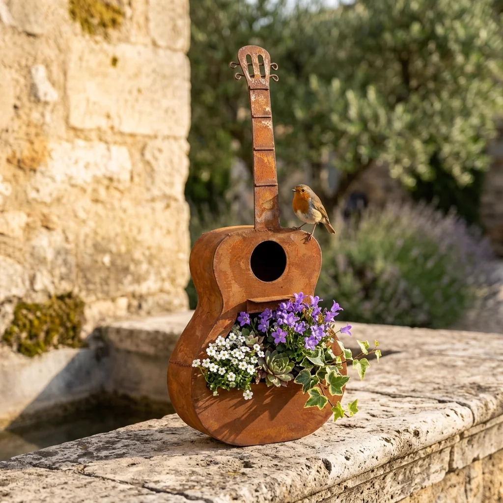 Guitar-Shaped Birdhouse Planter for Outdoor Gardens - Image 6