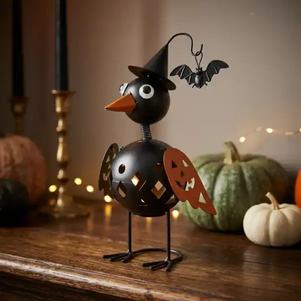 Witchy Crow Halloween Tabletop Decor with Pumpkin