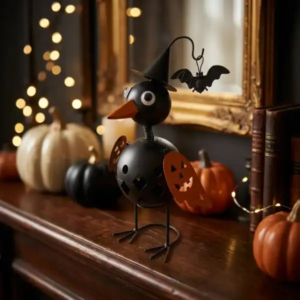 Witchy Crow Halloween Tabletop Decor with Pumpkin