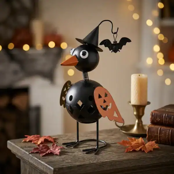 Witchy Crow Halloween Tabletop Decor with Pumpkin