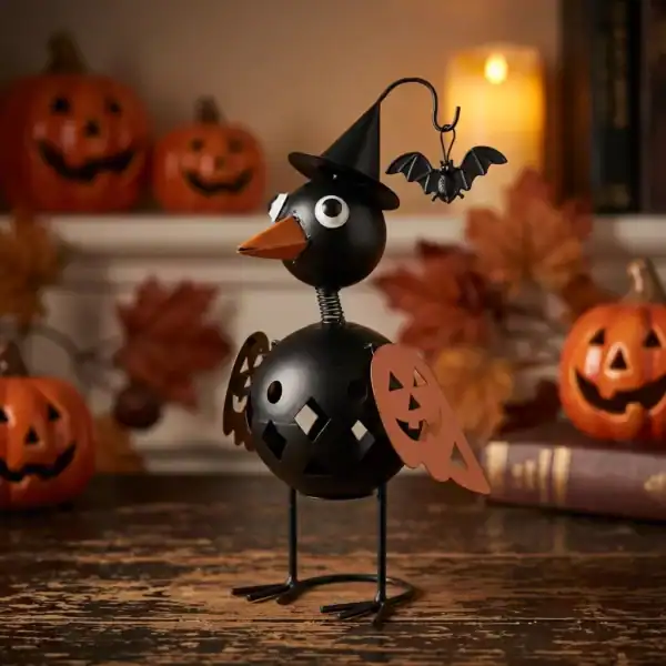 Witchy Crow Halloween Tabletop Decor with Pumpkin